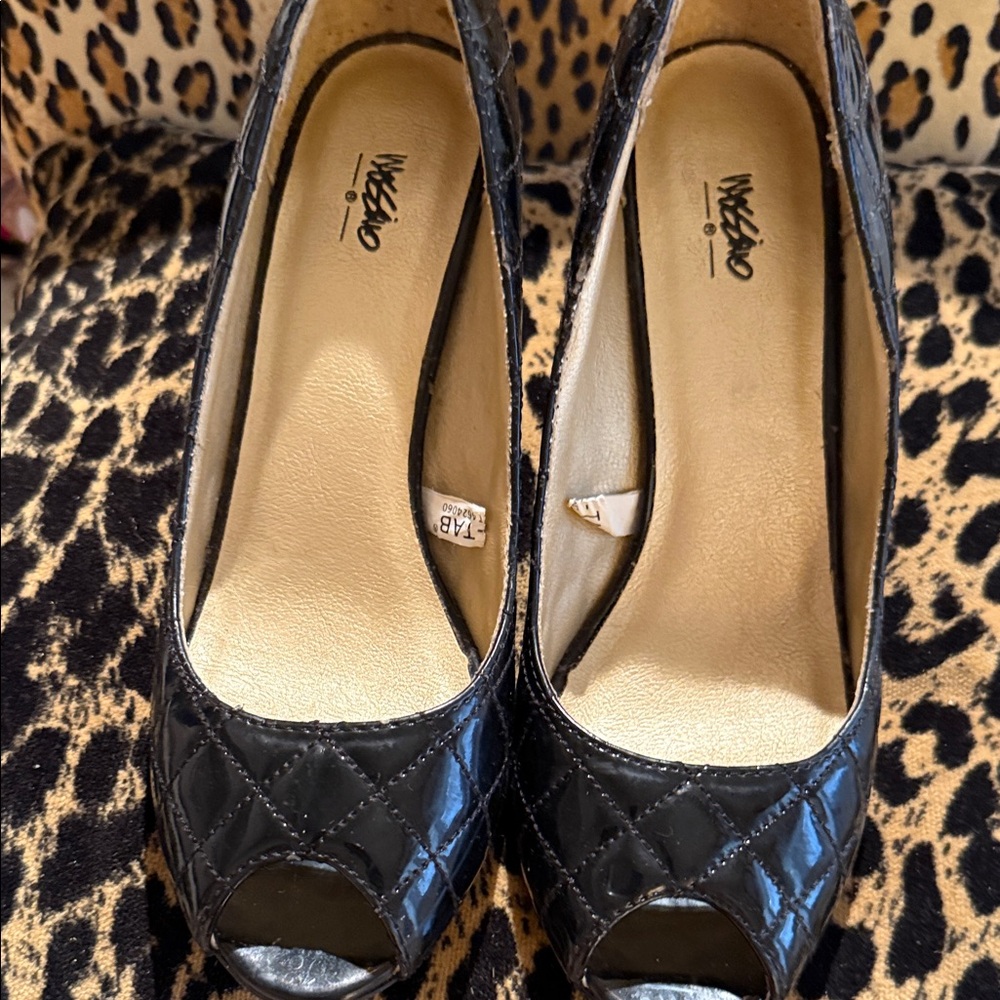 Massimo Black Quilted Peep Toe Heels